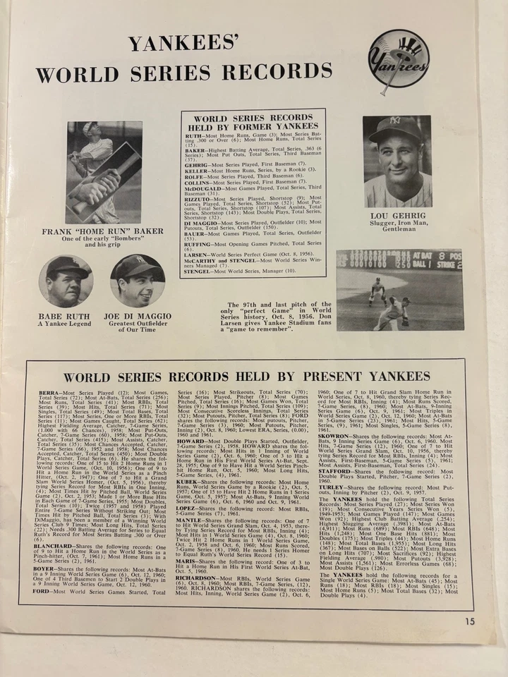 1962 NY Yankees vs SF Giants Game 4 World Series Program FAIR Condition Scored - Image 3 of 4