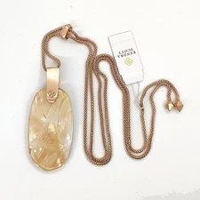 New Kendra Scott Inez Rose Gold Long Pendant Necklace In In Brown Shell