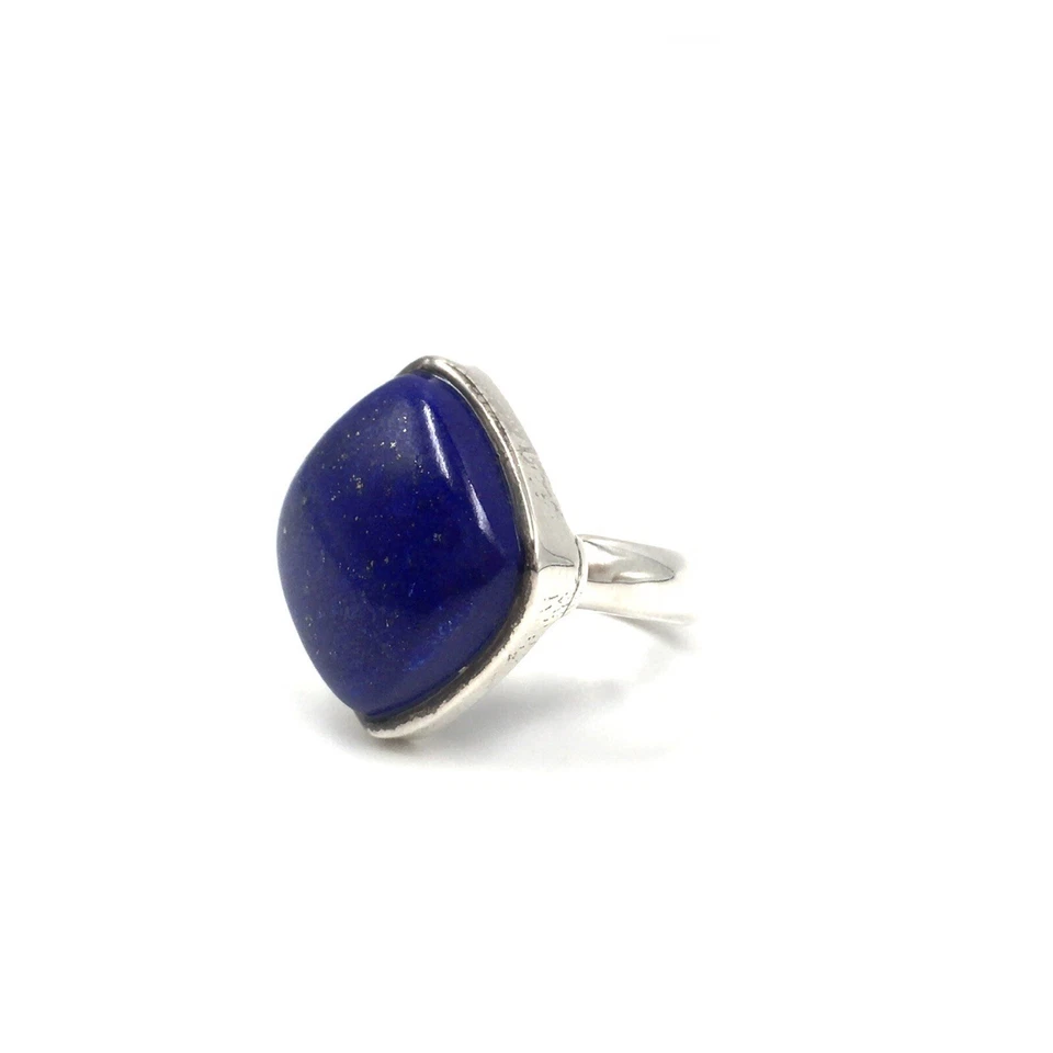 Anello in argento 925 lapislazzuli blu massiccio gioiello moderno misura... - Immagine 4 di 4