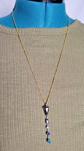 Blue Goldtone Chain & Pendant Necklace