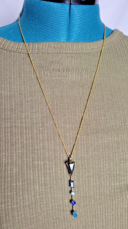 Blue Goldtone Chain & Pendant Necklace