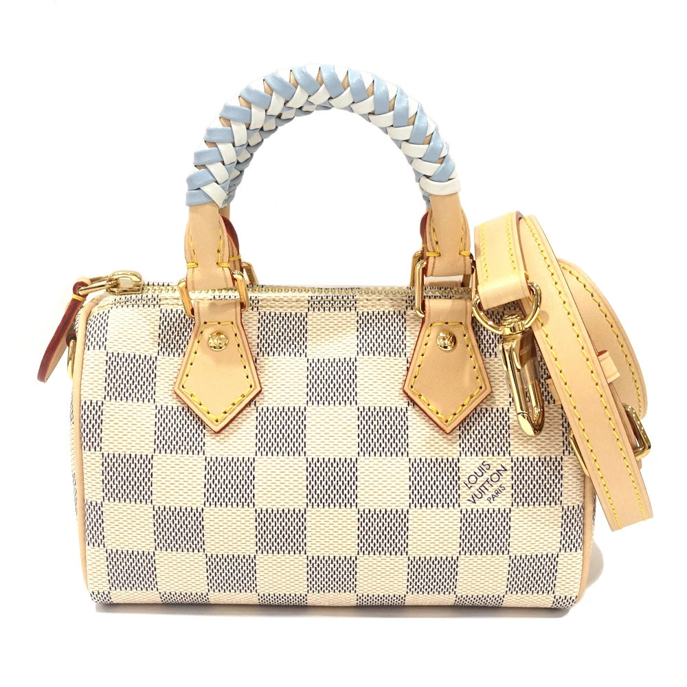AUTH LOUIS VUITTON NANO SPEEDY N40918 DAMIER AZUR WHITE 2WAY BAG WOMEN'S F/S