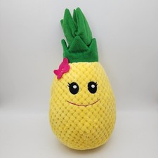 Fiesta Yellow Pineapple Plush Stuffed Toy 15" Pink Flower Green Top Sewn Eyes