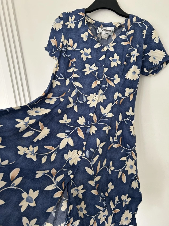 Vestido largo midi Burton para dama estampado floral años 80 90 00 Dama de honor Y2K Foto 2 de 4