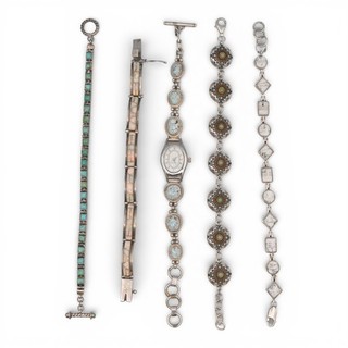 4 NATIVE AMERICAN NAVAJO TURQUOISE LINK BRACELET LOT STERLING SILVER SZ 6 7.5