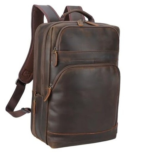 Brown Leather Laptop Backpack for Men Fits 16” 15.6” Computer, Vintage