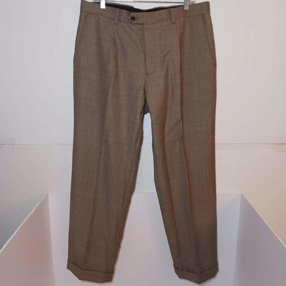 Perry Ellis Portfolio Wool 2 Piece Suit Jacket & Trousers Mens Sz 44R Tan 36X29 - Image 2 of 4