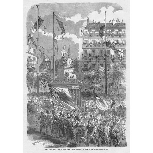 PARIS Fetes Austrian fetes Before the Statue of Peace - Antique Print 1859