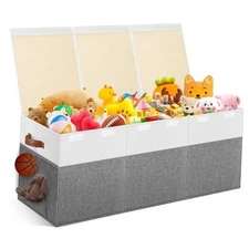 Extra Large Toy Storage Box with Lid, Collapsible Extra Large Gray & White
