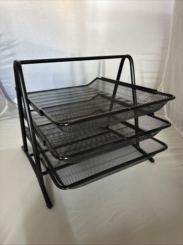 ikea Pull Out 3 Tier Document File Organizer Rack Desk Letter Tray Mesh Metal - Picture 3 of 6
