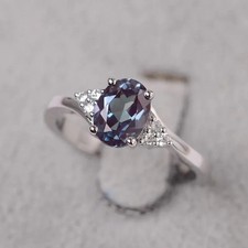 Alexandrite ring oval cut stone June birthstone ring sterling silver Ring