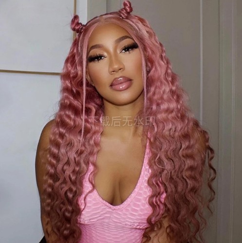Pink Deep Curly Wigs for Women 13x4 Lace Front Wigs 100% Human Hair Pre Plucked - Picture 2 of 8