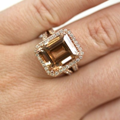 Natürlicher Morganit Und Diamanten Halo Verlobungsring 14k Rotgold Ringgröße 7