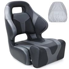 NORTHCAPTAIN Charcoal/Black Sport Flip Up Boat Bucket Seat with Boat Seat Cover