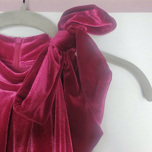 Maggy London fuschia velvet midi dress US size 4 cocktail halter bow red NWT - Picture 5 of 11