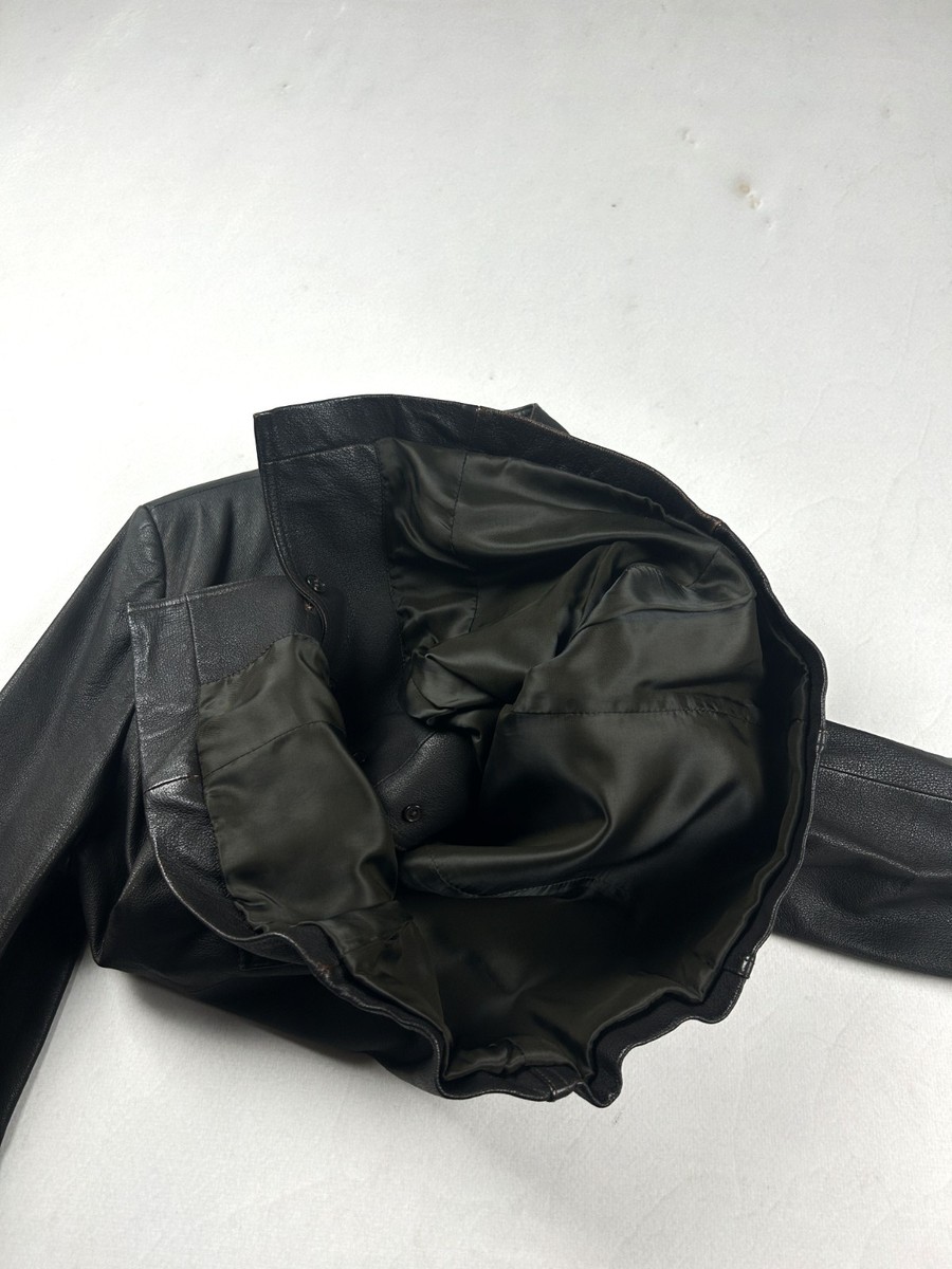 Vintage Black Leather Military Officer Jacket Silver Button Gothic