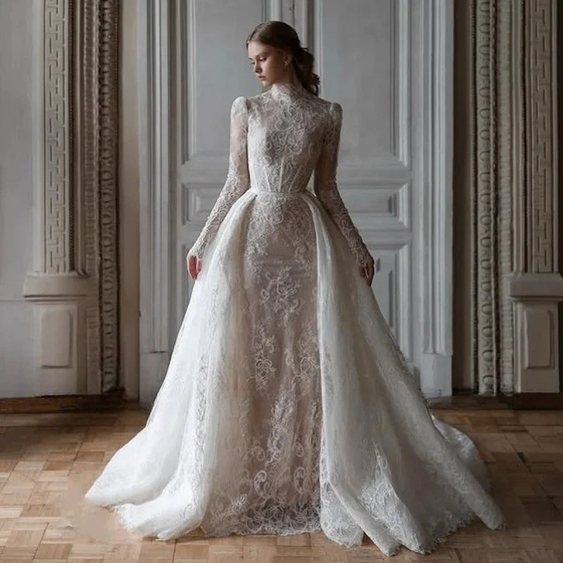 knee length dresses for ladies Regency Inspired Empire Waist Lace Trimmed Wedding Dress & Long Veil Circa 1960s main image 0