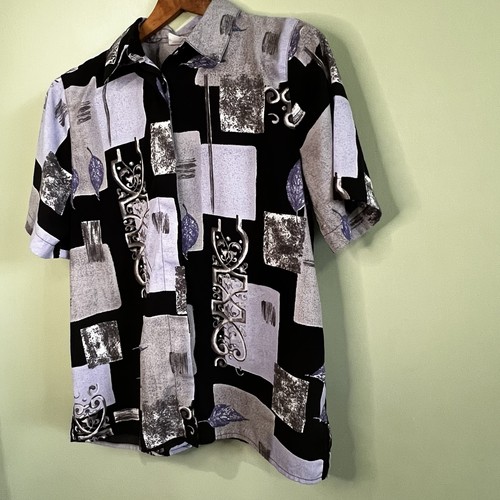 Vintage Alfred Dunner Damen Gr. 10 Geometrisch Abstrakt Knopfleiste Shirt Top - Bild 3 von 16