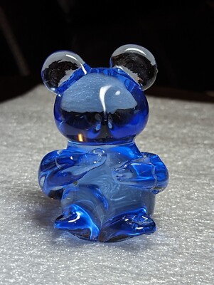 Vintage 3'' Tall Art Glass Admiral Blue Panda Paperweight Glass Panda Bear