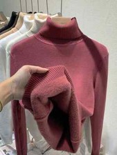 Turtleneck Sweater Elegant Thicken Velvet Lined Warm Sueter Knitted Pullover