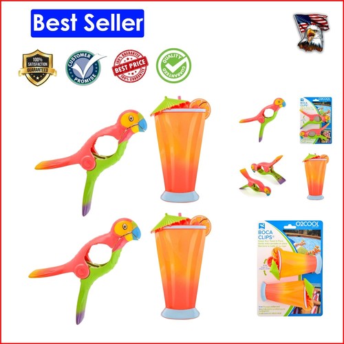 Colorful Beach Towel Clips for Patio, Pool, and Beach - Parrot/Cocktail, 2-Pack