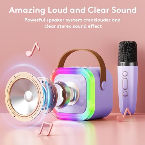 Kids Karaoke Machine for Girls Gifts: Mini Portable Singing Purple With 2 Mic - Picture 5 of 7