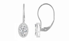 Sterling Silver Oval Solitaire Dainty Leverback Earrings- Dangle/drop- CZ