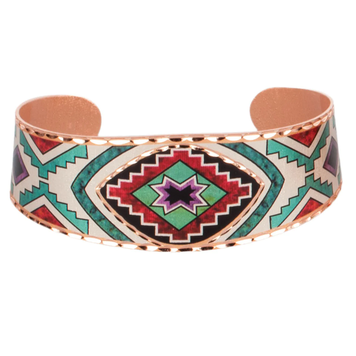New! Women's AZTEC COPPER CUFF BRACELET w/ Turquoise pink accents Western