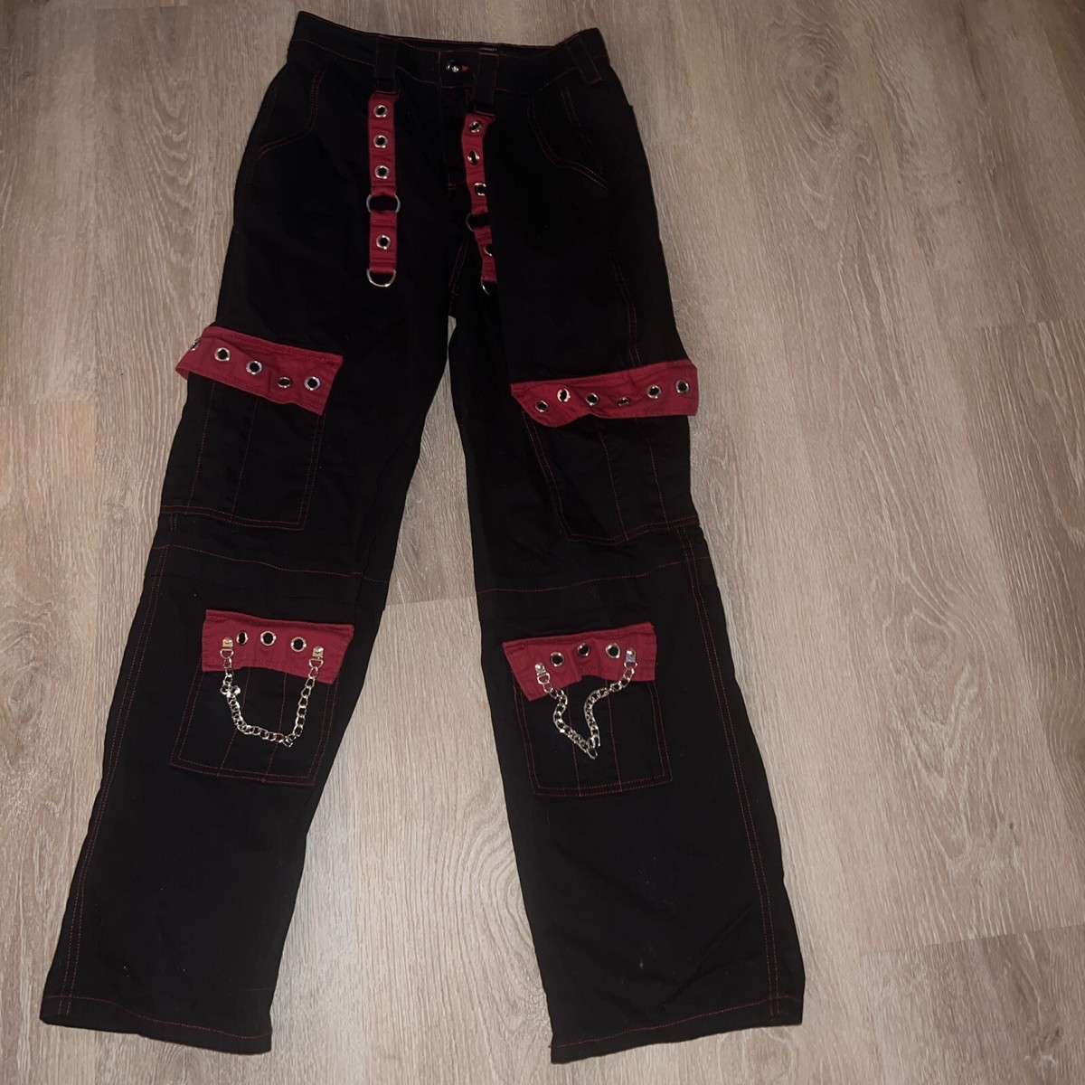 Rare Hot Topic Cargo Pants Black And Red Chains Size 9