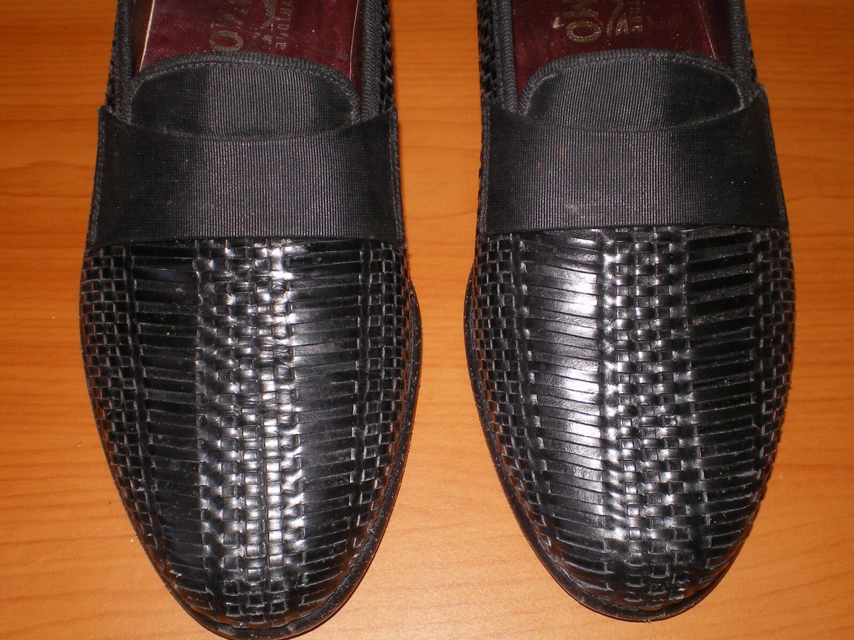 Salvatore FERRAGAMO Mens WOVEN Black Leather Tuxedo Dress  display picture 1