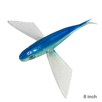 8'' Unrigged Flying Fish Yummy Flyer Mahi Tuna Wahoo Soft Lures Blue Silver 8inch