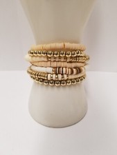 Beach Boho White & Gold Tone Heishi Beaded St...