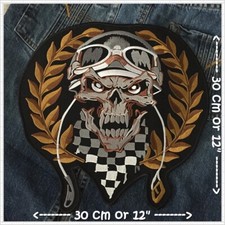 Racing Skull Chopper Biker Motorcycle Iron on Embroidered Large Back patch XL