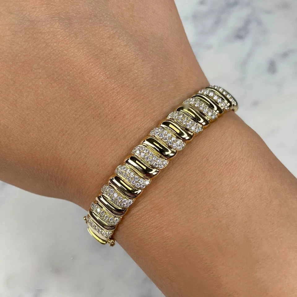 14K Yellow Gold Diamond Bangle Bracelet 1.65 CTW Natural - Image 2 of 3