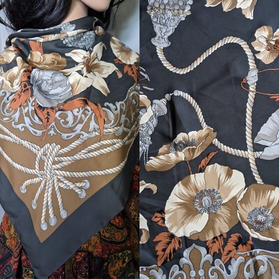 Vintage Cornelia James Mohn Lilie Blumenmuster Seil Druck großer Schal 35''