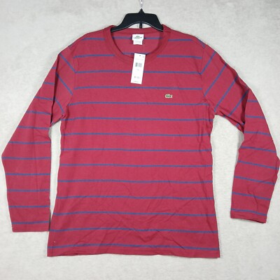Lacoste Long Sleeve T Shirt Mens SZ XL Slim Fit Maroon/Navy Stripes  Preppy NWT