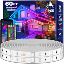 60Ft Outdoor Waterproof LED Strip Lights,Music Sync RGB IP65 Led Lights with ...