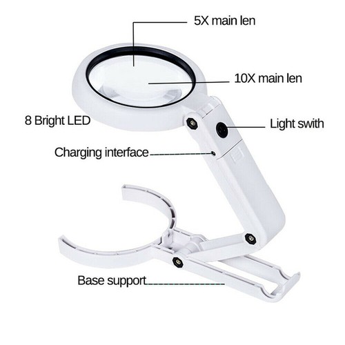 Handlupe 8LED mit Ständer 5x-10x Fach Vergrößerung Arbeitslupe Leselupe Lupe DHL - Bild 5 von 12