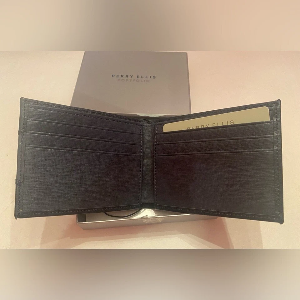 Perry Ellis Portfolio Slim Bifold Wallet Navy NWT - Image 4 of 4
