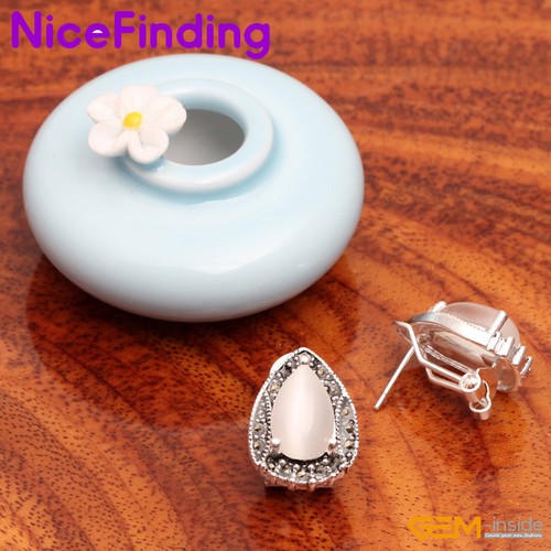 Assorted Drop Stone Omega Back Silver Marcasite Beads Jewelry Stud Earrings Gift - Picture 20 of 42