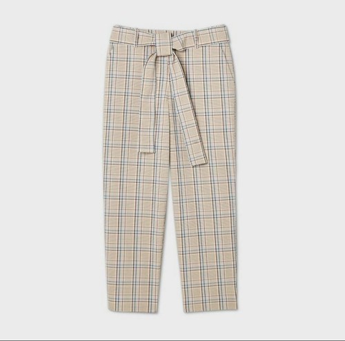 Plaid Tie Waist Straight Pants Size 