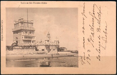 Alte AK LISBOA Belem Torre de Sao Vicente Postkarte gelaufen 1912 nach Bukarest