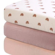 3 Pcs Muslin Crib Sheets 51.2" x 27.6" Mini Crib Sheets for Girls Boys Soft F...