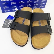 New Birkenstock Arizona Black-Natural Leather Footbed Unisex Sandals EU37-45