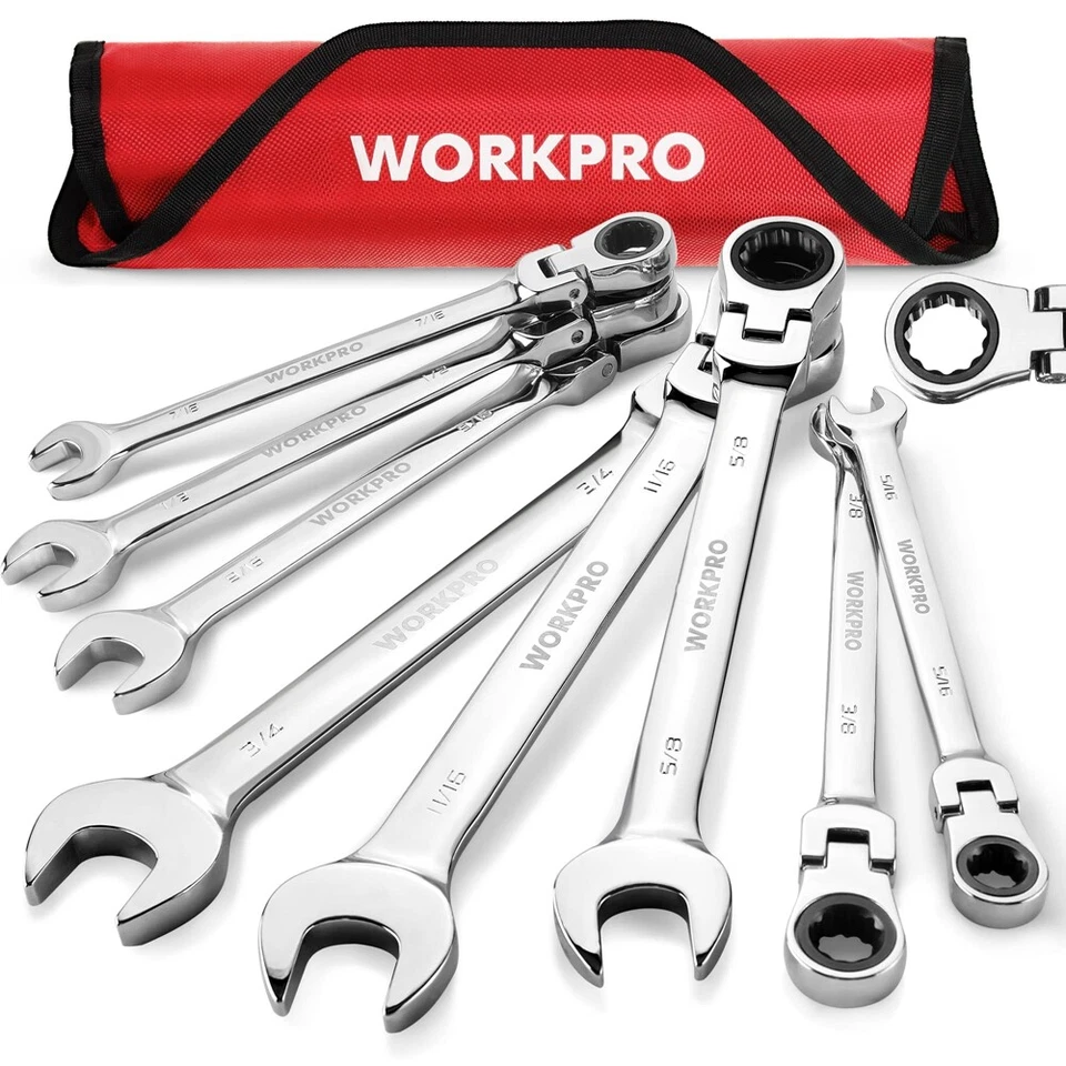 WORKPRO 8PC SAE Ratcheting Combination Wrench Set Flex-Head 72-Teeth 5/16-3/4 in - Image 2 of 4
