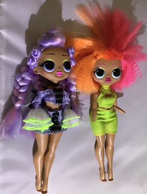 Two Lol Dolls Purple Hair And Orange Haired Dolls Missing Hands