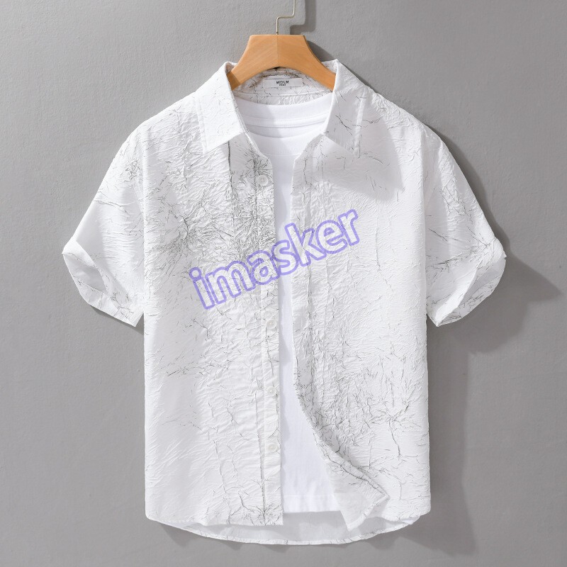 Summer Men's Short Sleeved Shirt Casual Loose Cotton Lapel Collar Button Shirts