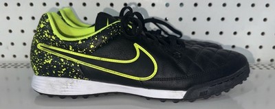 RARE Nike Tiempo Genio TF Mens Leather Soccer Turf Shoes Size 10.5 Black Volt