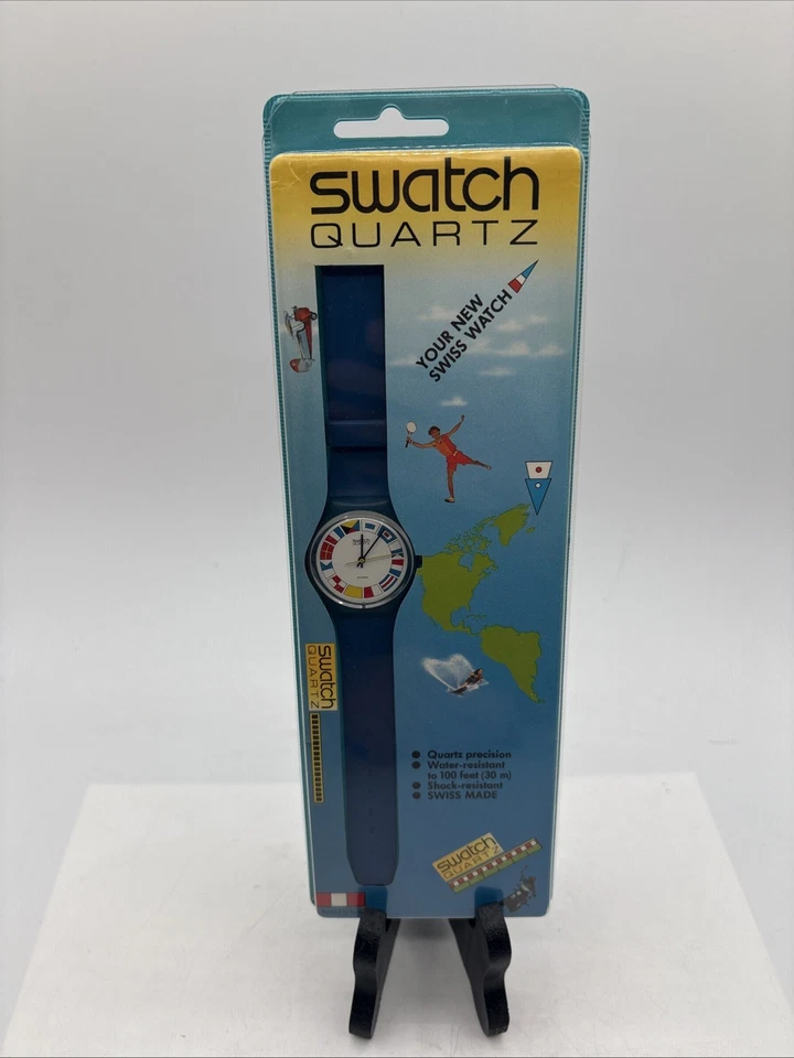 Reloj de cuarzo Swatch GS101 1984 12 banderas 36 mm tiene batería nueva, caja, manual funciona Foto 2 de 4