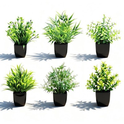 Fake Plants,6 Pack Small Potted Artificial Greenery Decor for Shelves Bathroo...